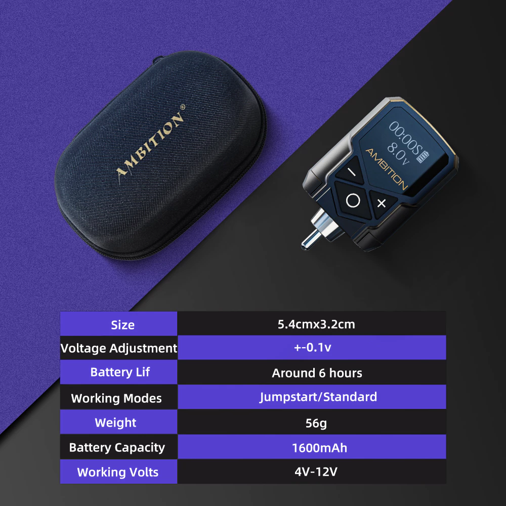 Pin Tích Điện Máy Xăm Ambition – Giải Pháp Không Dây Hiện Đại, Xăm Mượt Mà Suốt Nhiều Giờ